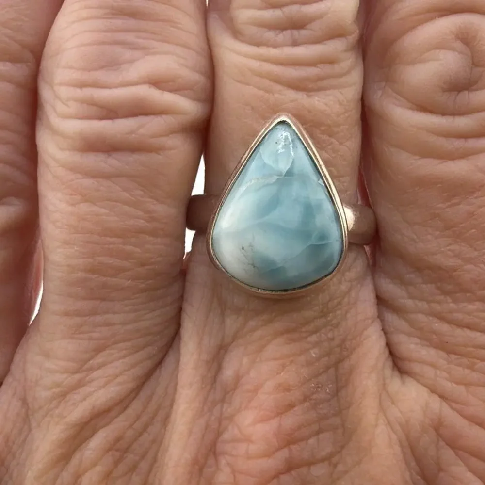 Pear Shaped Larimar Sterling Silver Ring Artisan Jewelry 8.5